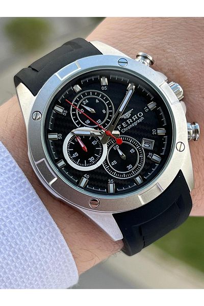 FERRO Calendar Black Color Silicone Cord 30 Mt Waterproof Men's Wristwatch EFM31361-J2