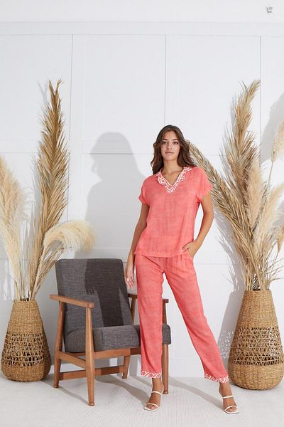 Sevim Costum de pijama cu mânecă scurtă de damă cu flori de rodie C8T1N5O51