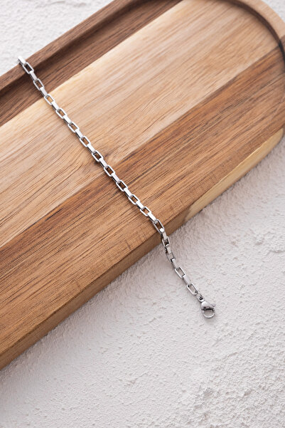 ByFlorya Jewelry خلخال سلسلة مستطيلة من الفولاذ، خلخال مقاوم للتشويه، مناسب للاستخدام اليومي في الصيف في البحر، 3 مم، 22 سم، 4 سم