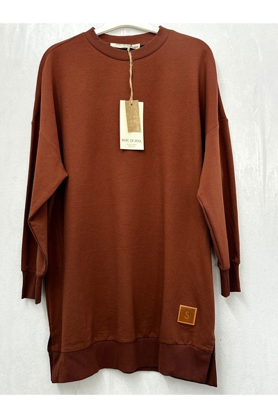 Soul Bisiklet Yaka 2 İplik Tesettür Diz Üstü ACI KAHVE Tunik/Sweatshırt 30644