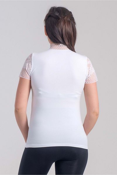 Belinay 8002 Women's Lace Short Sleeve Bodysuit White M