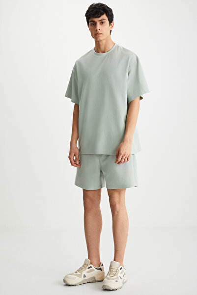 GRIMELANGE Franter Erkek 100% Pamuk Waffle Baskılı Mint Yeşil T-shirt