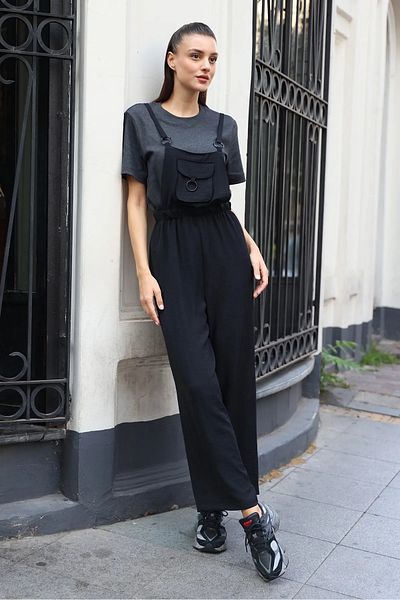LE CARAMBOLE Women's Black Strappy Gardener Jumpsuit