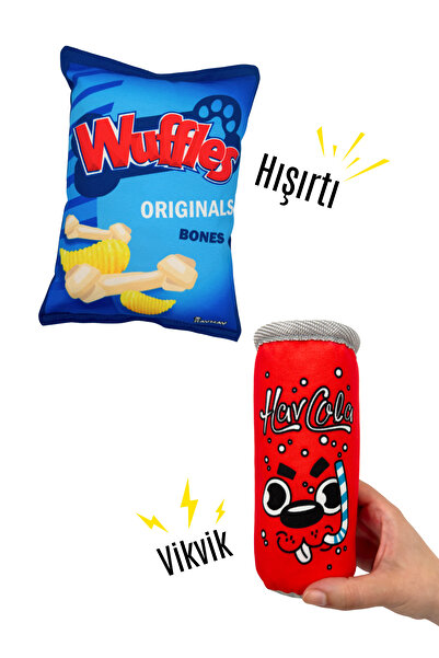 Havhav Market Köpek Oyuncak Seti 2 Adet Sesli Köpek Oyuncakları Peluş Cips ve Peluş Kutu İçecek