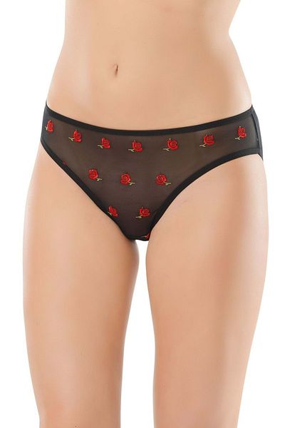 Belinay 0213 Women's Front Tulle Rose Patterned Panties Black L