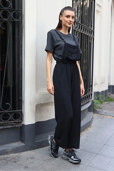 LE CARAMBOLE Women's Black Strappy Gardener Jumpsuit