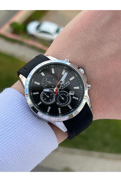 FERRO Calendar Black Color Silicone Cord 30 Mt Waterproof Men's Wristwatch E-MN.9D5032