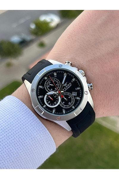 FERRO Calendar Black Color Silicone Cord 30 Mt Waterproof Men's Wristwatch EFM31361-J2