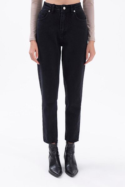 BROSERER Roma Women's Black Mom Lycra High Waist Trousers MOMJEAN