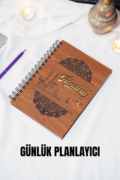 markcat Σημειωματάριο σχεδιασμού Istanbul Design Wood Cover - Ανώμαλη ημερολόγιο χωρίς ημερομηνία - Σημειωματάριο ημερήσιου προγραμματισμού (CEVİZ) A5