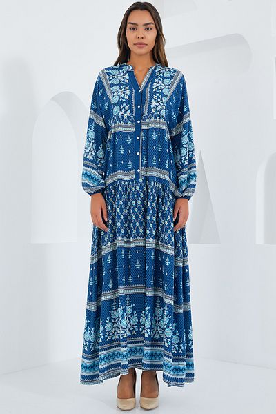 Bigdart Women's Indigo Blue Viscose Hijab Dress 2423