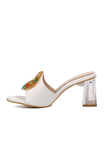 AYAKMOD 409128 White Women's Stone Heeled Slippers