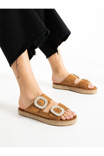 Alemdar Shoes Дамски чехли WİLEY с кафяви камъни