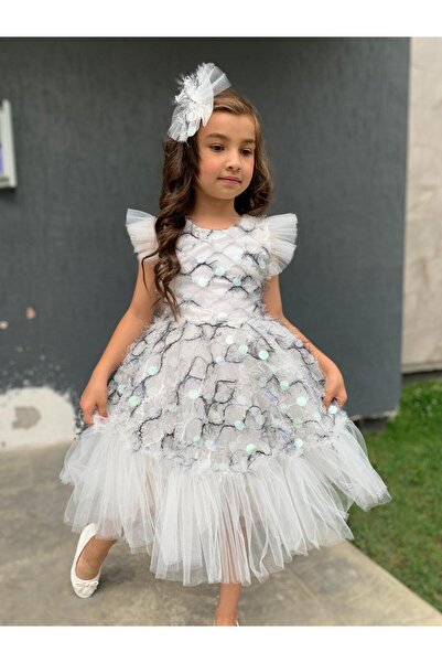 HMZ GOLD TOKALI TÜYLÜ ELBİSE DOĞUM GÜNÜ ÖZEL GÜN ELBİSESİ