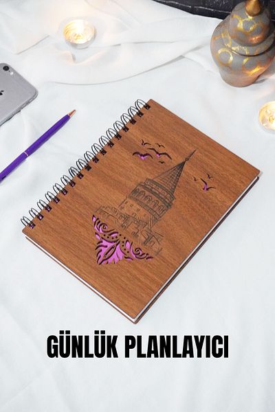 markcat Σχεδιασμός Galata Tower με ξύλινο κάλυμμα - Ajanda - Daily Planner (CEVİZ) Σημειωματάριο προγραμματισμού χωρίς ημερομηνία