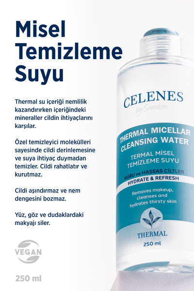 Celenes Nemlendirici Ve Canlandırıcı Thermal Misel Temizleme Suyu Kuru Ve Hassas Ciltler 250 ml