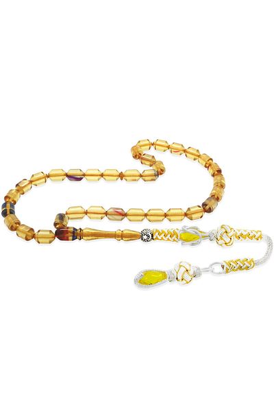 Tesbihane Copper Kazaz Tasseled Tip Capsule Cut Transparent Bonibon Fire Amber Prayer Beads