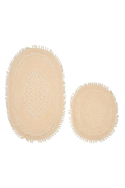 Alanur Home Alanur Ottoman Oval Cotton Fringed 2-Piece Mat Cappuccino