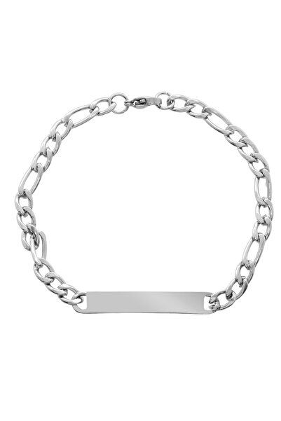 Tesbihane Silver Renk Gurmet Zincirli Basic Model Kişiye Özel İsim/Harf Yazılı Erkek Çelik Bileklik