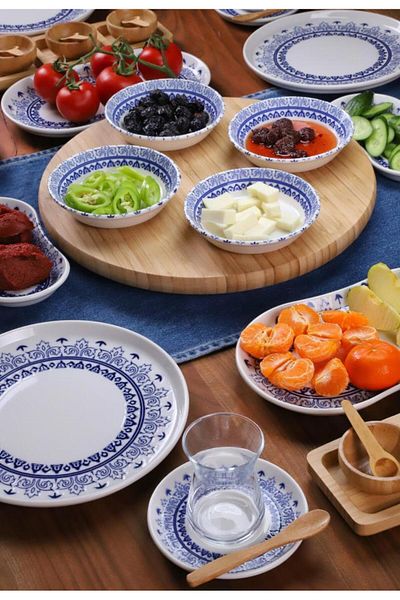 Bambum 49 Piece Maku Porcelain Breakfast Set for 6 People - Luxury Breakfast Presentation Set