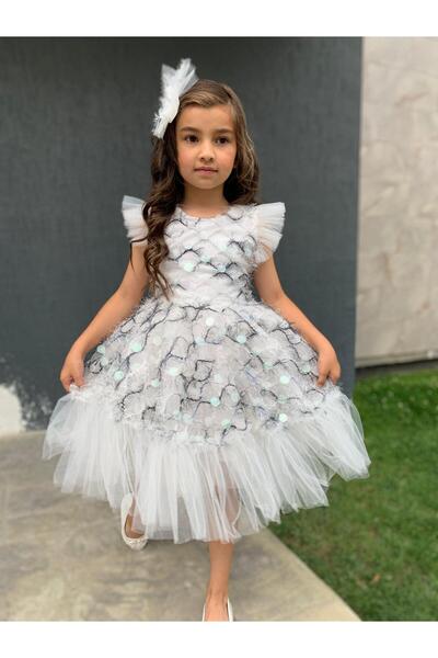 HMZ GOLD TOKALI TÜYLÜ ELBİSE DOĞUM GÜNÜ ÖZEL GÜN ELBİSESİ