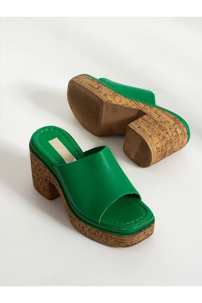 Alemdar Shoes CARMEN Green Cork Heeled Women's Slippers