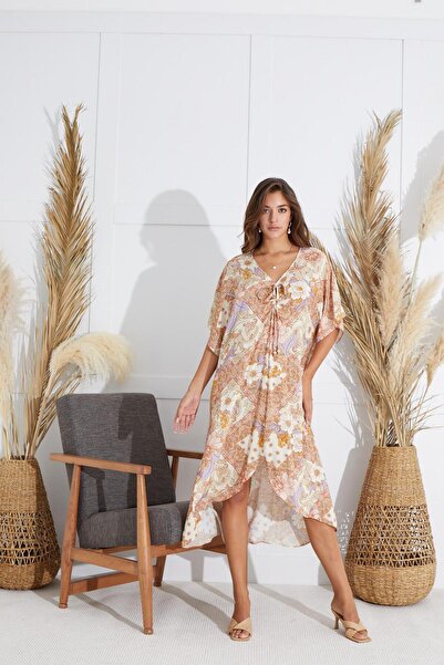 Sevim Жіноча довга сукня з коротким рукавом і візерунком C2T9N6O51