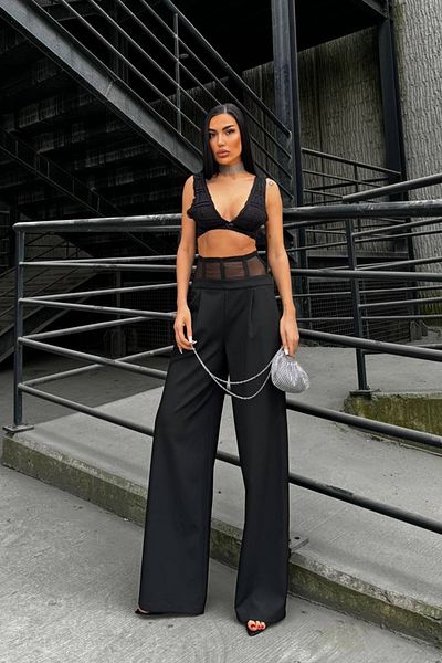 Ortaya Çık Palazzo Trousers with Transparent Waist Detail