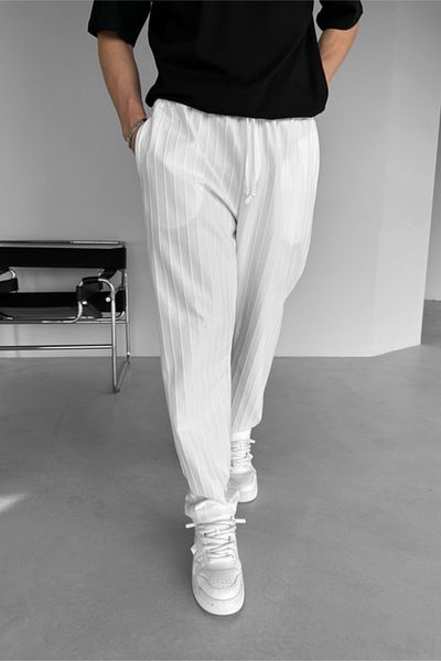 MADZEYMODA Ανδρικό ριγέ λευκό Jogger με χαλαρή φόρμα