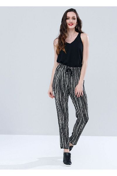 AVORWE Patterned Palazzo Trousers with Elastic Waist