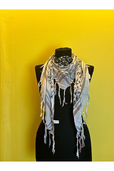 Gönülden Tasarım FLOWERY DESIGN VISKOSE FABRIC SCARF SHALF PUCH White
