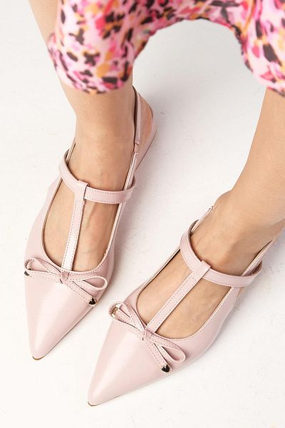 Mio Gusto Tulip Genuine Patent Leather Powder Color Open Back Women's Short Heeled Shoes