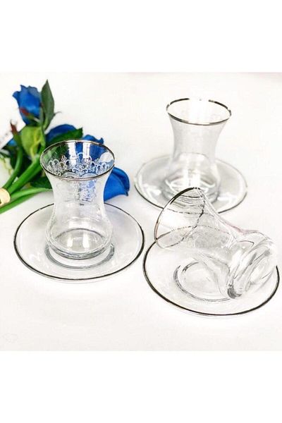 Paşabahçe Hand Decorated 12 Piece Tea Glass Set for 6 Persons, Dowry Set, Gift Set