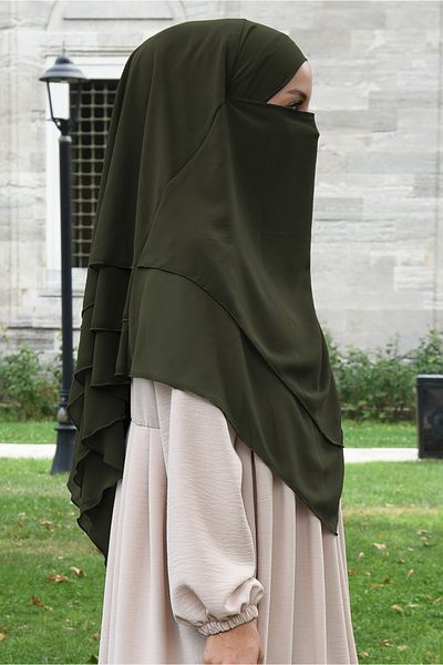 Ns nowascarf Sufle Khimar Medium Size Hijab Veil Shawl Khaki Green