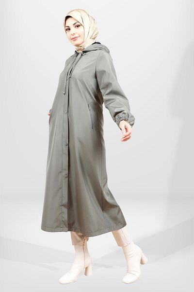 Beyza Πράσινο κουκούλα Hijab Raincoat - 3841