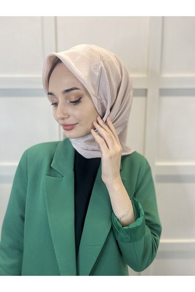 PİRAMİT Jacquard Monogram Scarf, Pyramid Monogram, Patterned Light Powder Scarf 01009