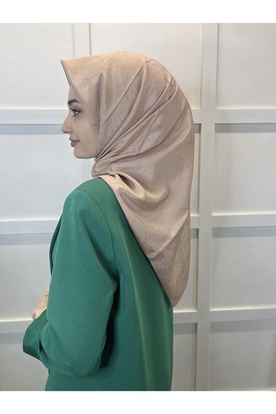 PİRAMİT Jacquard Monogram Scarf, Pyramid Monogram, Patterned Nude Scarf 01009