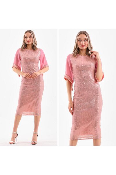 CİXAPLE Midi Length Sequined Evening Dress