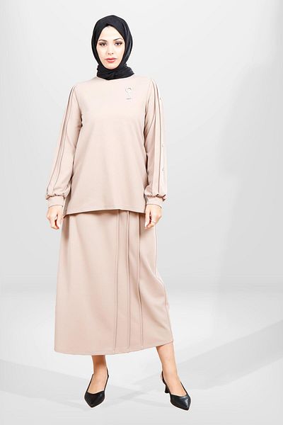 Beyza 4069 Μοντέλο Καφέ Χρώμα Σετ Πέτρας Hijab