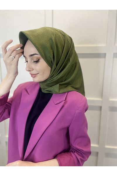 PİRAMİT Jacquard Monogram Scarf, Pyramid Monogram, Patterned Khaki Scarf 01009
