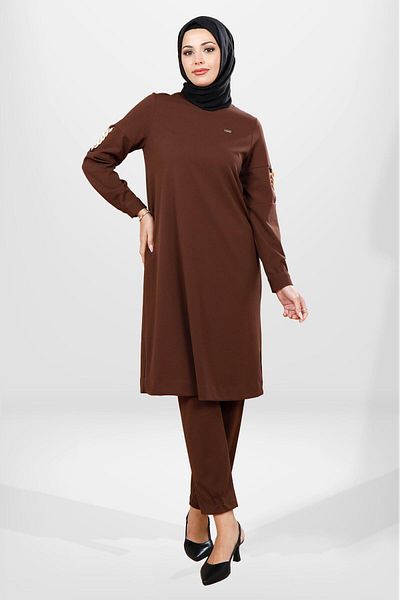 Beyza 4062 Μοντέλο Καφέ Χρώμα Hijab Σετ κάτω και επάνω