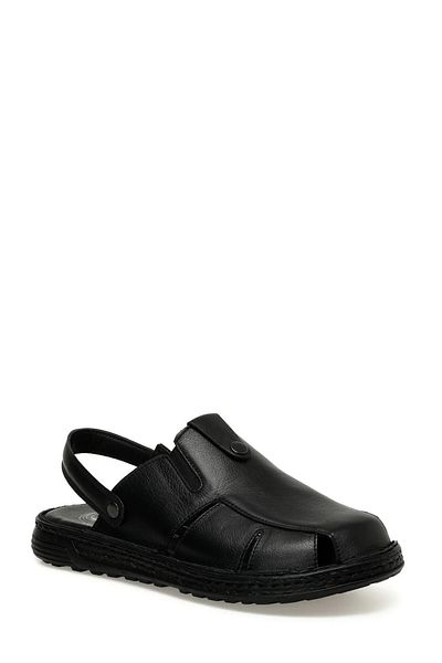 Polaris 107397 Black Genuine Leather Orthopedic Men's Sandals