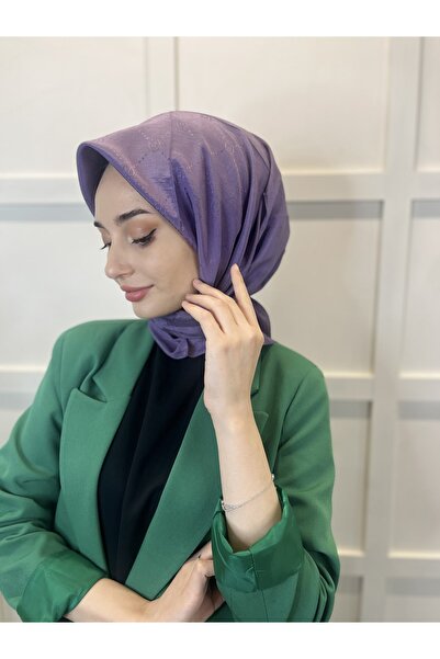 PİRAMİT Μονόγραμμα ζακάρ κασκόλ, μονόγραμμα πυραμίδας, μοτίβο σκούρο λιλά κασκόλ 01009