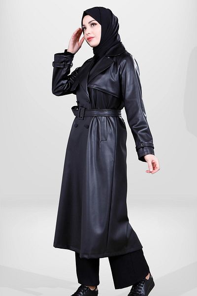 Beyza 3794 Hijab Μαύρο Δερμάτινο Καπάκι - Άνετο και Κομψό