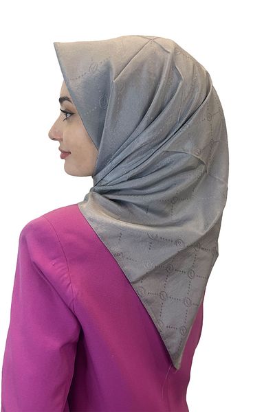 PİRAMİT Jacquard Monogram Scarf, Pyramid Monogram, Patterned Silver Scarf 01009