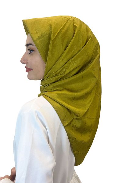 PİRAMİT Jacquard Monogram Scarf, Pyramid Monogram, Patterned Oil Green Scarf 01009