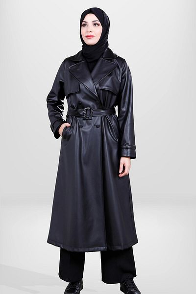 Beyza 3794 Hijab Μαύρο Δερμάτινο Καπάκι - Άνετο και Κομψό