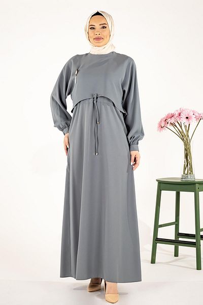 Beyza Φόρεμα Lina Hijab σε χρώμα μέντας - Ρόμπα Aller και Συσπειρωμένη μέση 5452