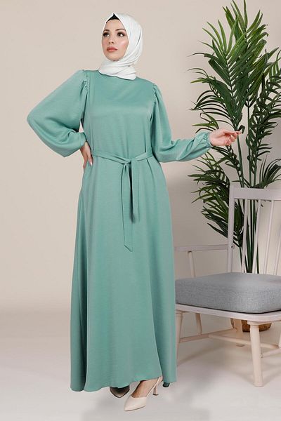 Beyza Φόρεμα Hare Balloon Sleeve Turquoise Hijab 5220