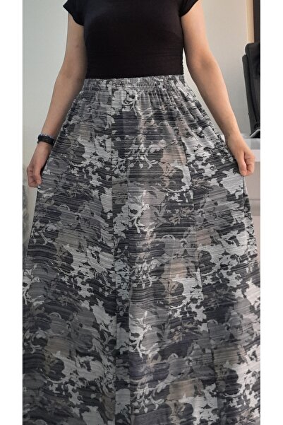 Mertcan Butik Smoked rose patterned 6-piece Viscose Skirt with elastic waistband